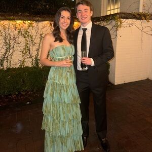 Blue and green tiered tulle dress. Only worn once and has glue strip on top.